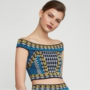 BCBGMaxAzria Blue Yellow Black Geometric Crop Top